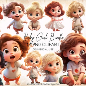 Linda niña PNG Clipart, paquete de imágenes de niña, diseño de sublimación, pegatina digital, impresión de niña, decoración de fiesta de cumpleaños