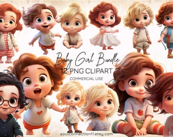 Baby Girl Clipart Bundle, PNG Images, Sublimation Design (Digital Download)