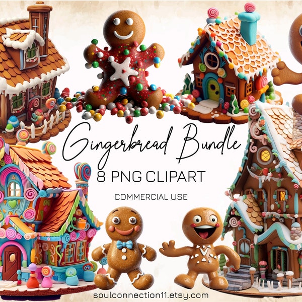 Gingerbread Houses PNG Clipart, Gingerbread Man Png, Sublimation Design, Printable Sticker, Fairy Candy House, Cookie Clipart, Bakery Art