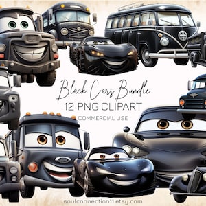 Black Cars PNG Clipart, Cartoon Cars Images Bundle, Sublimation Design, Digital Sticker, Cars Print, Cars Party Decoration, Cars Cake Decor