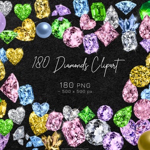 Diamond Clipart PNG, Real Diamonds Clipart, Multicolor Brilliants PNG, Diamond Overlay, Diamond Scrapbooking, Jewelry Clipart, Gems Clipart