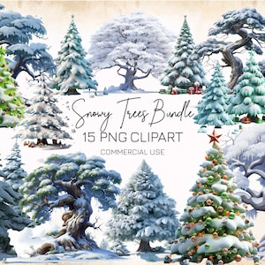 Pacchetto di clipart PNG di alberi innevati, albero invernale, albero di Natale, design a sublimazione, adesivo digitale, clipart PNG di Natale
