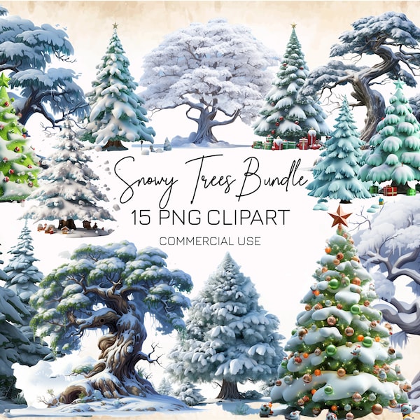 Snowy Trees PNG Clipart Bundle, Winter Tree, Christmas Tree, Sublimation Design, Digital Sticker, Christmas PNG Clipart