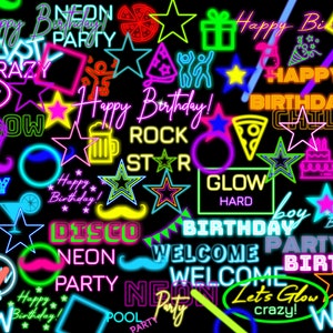 100 NEON Party PNG, Neon Birthday Party Clipart, Glow Neon Supplies Png Clipart, Neon Birthday Overlays, Neon Party Clipart Neon Figures Png