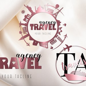 Travel Logo, Travel Agent Logo, Premade Logo, Travel Blog Logo, Luxury Travel Logo, Rose Gold Travel Logo Design, Pink Tourist Agency Logo