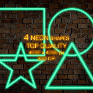 Mint NEON Shapes, Neon Geometric Figures, Neon Light Effect, Neon PNG Frames, Neon PNG Clipart, Neon Glow Borders, Neon Rectangle, Neon Star