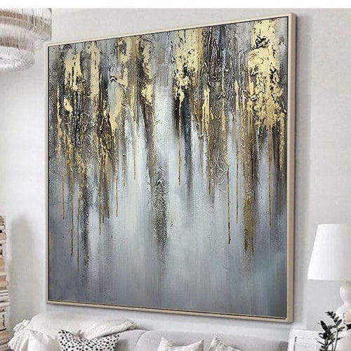 Large Abstract Painting, Gold Painting Gray Painting, Original Abstract Painting, Large Wall Canvas Painting,Large Wall Art,Canvas Wall shops Art