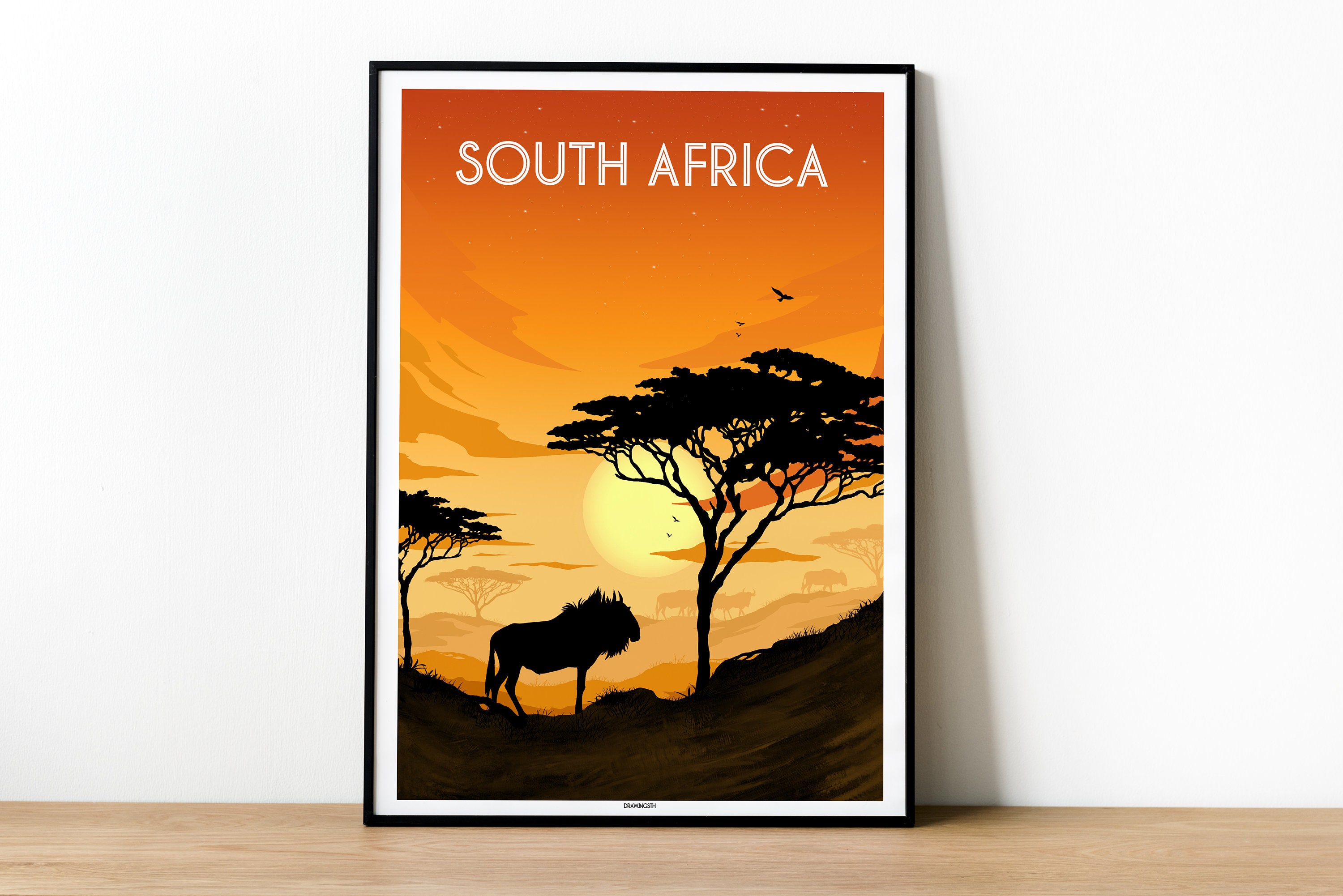 Affiche Ancienne Qantas Afrique Du Sud - Format 59x80 Cm, Neuve Sous Tube