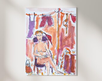 Original "Pooltime" | Arte | Piscina | Verano | Desnudo | Lienzo | Acrílico | A5