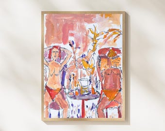 Original "Disfruta del verano" | Arte | Desnudo | Tarjeta | Jardín | Sol | Verano | Lienzo | Acrílico | A5