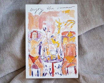 Postal A6 "Disfruta del verano" | Lámina artística | Postal | Verano | Tarjeta de felicitación | Papel reciclado | Desnudo | Desnudos | Mujeres