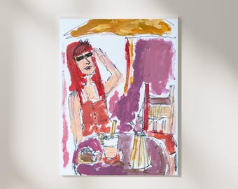 Original "Disfruta del espectáculo" | Arte | Cafetería | Café | Lienzo | Acrílico | A5