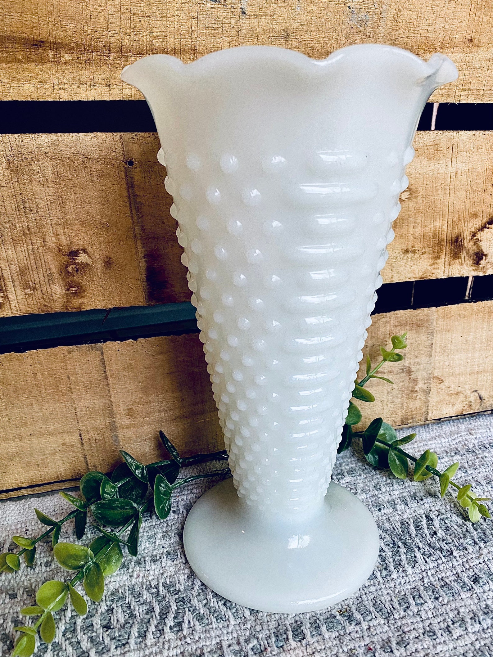 Vintage Anchor Hocking Hobnail Milk Glass Flute Vase w/ Footed Etsy