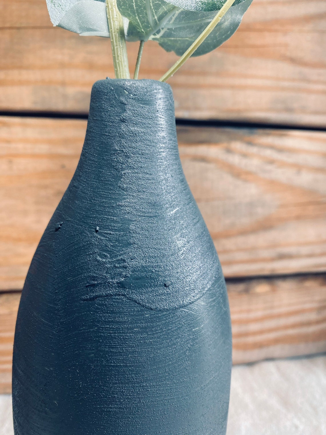 Textured 10 Black Ceramic Vase Hand Painted Black Boho Home Etsy