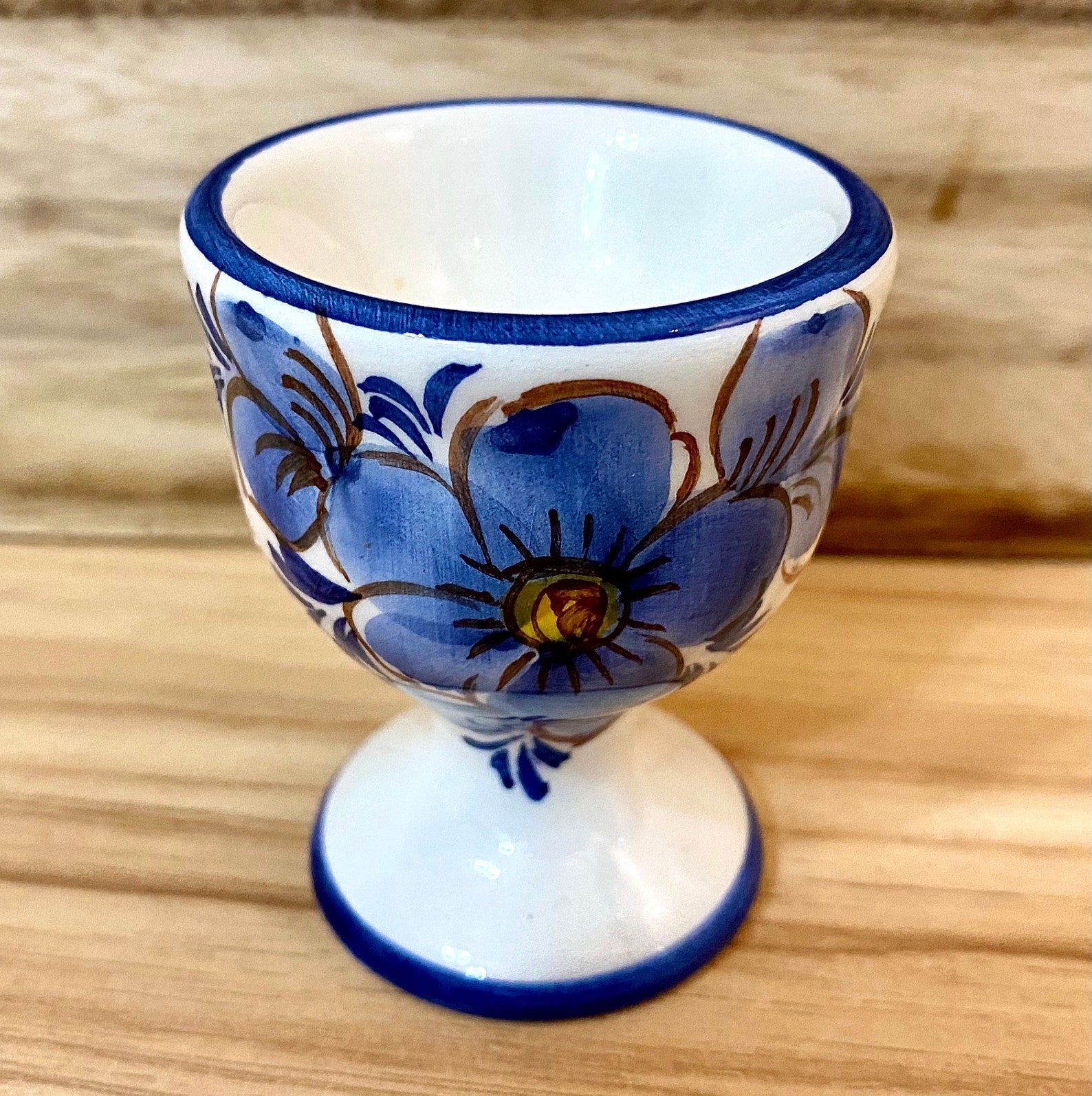 Adorable Vintage Ceramic Egg Holder Hand Painted Blue Flowers Etsy