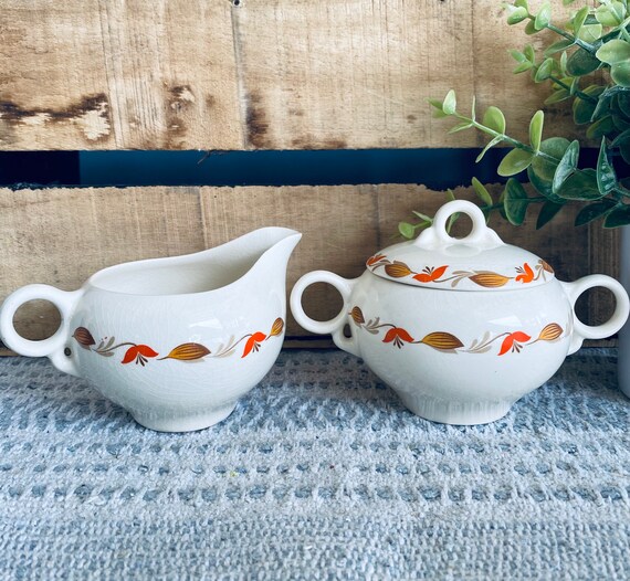 Vintage Matching Creamer and Sugar Bowl w/ Lid Red & Brown Etsy