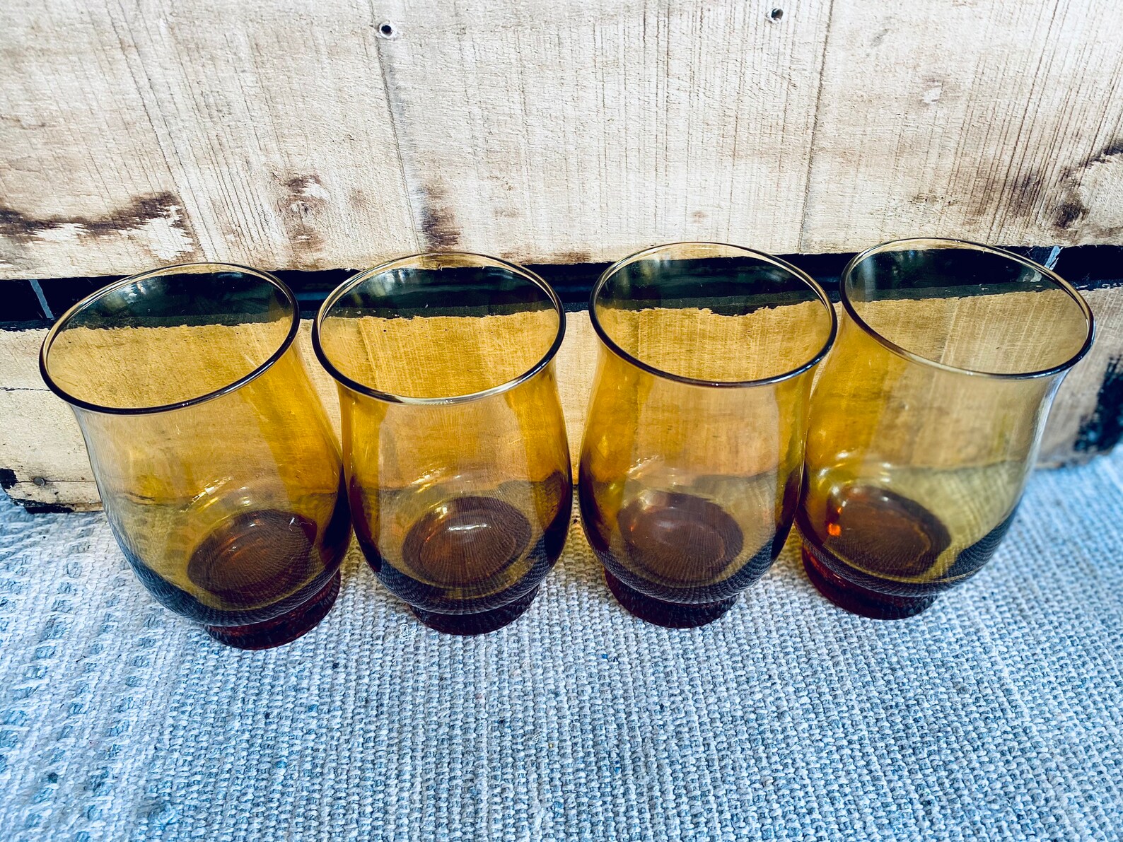 Beautiful Vintage Libbey Amber Glass Set of 4 Tumblers Etsy