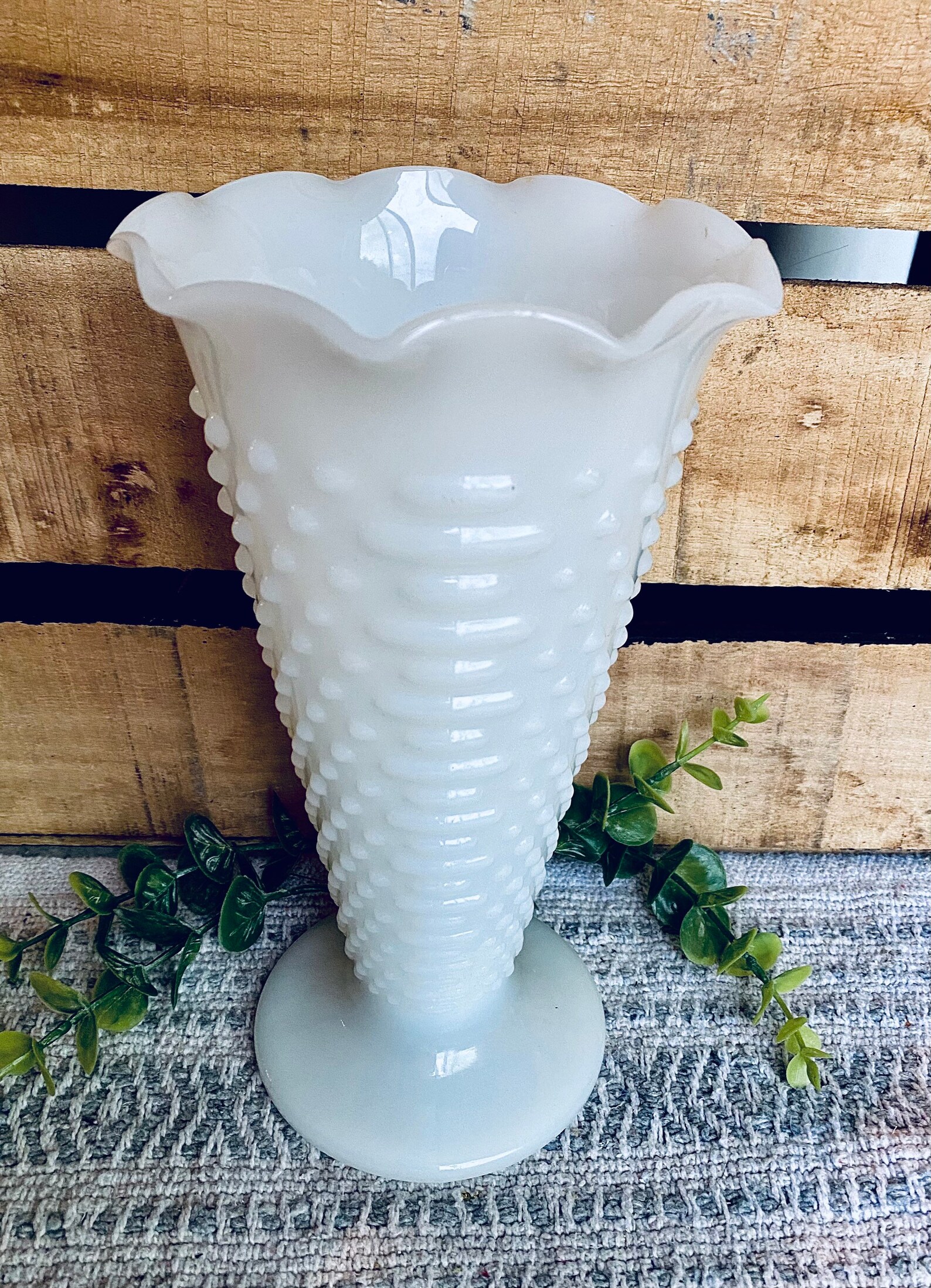 Vintage Anchor Hocking Hobnail Milk Glass Flute Vase w/ Footed Etsy