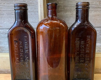 Set of 3 Amber Pharmacy Bottles