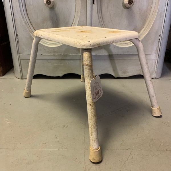 Vintage White Metal Stool