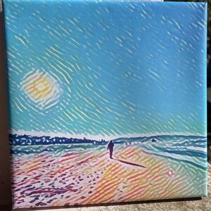 Morning Runs on the Tranquil Beach & Soft Sand. Nature Photo Wall Art on Canvas. Wood Framed. Stretched.