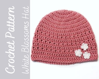 Crochet Hat Pattern, Crochet Chemo Hat Pattern, Crochet Chemo Cap, Beginner Crochet Pattern, Hat with Flowers, Crochet Hat Pattern for Woman