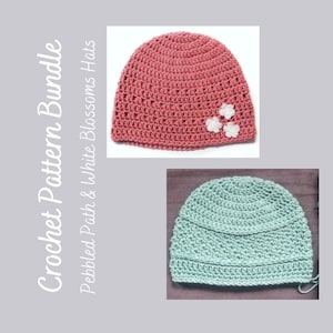 Crochet Chemo Hat Patterns, Pebbled Path Hat, White Blossoms Hat, Crochet Hat Pattern for Woman, Beginner Crochet Pattern, Crochet Chemo Cap