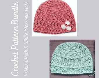 Crochet Chemo Hat Patterns, Pebbled Path Hat, White Blossoms Hat, Crochet Hat Pattern for Woman, Beginner Crochet Pattern, Crochet Chemo Cap