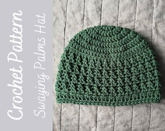 Swaying Palms Hat, Crochet Chemo Hat Pattern, Crochet Hat Pattern for Woman, Crochet Cap Tutorial, Beginner Crochet Pattern, Chemo Cap