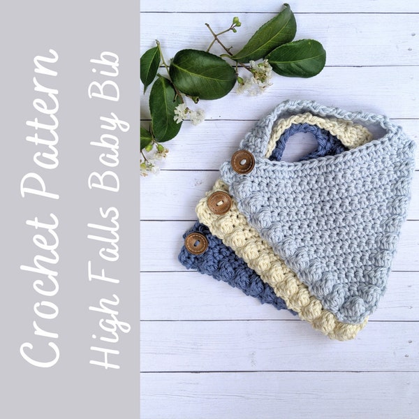 Crochet Bib Pattern, High Falls Baby Bib Crochet Pattern, Beginner Crochet Baby Bib, Crochet Bandana Bib Pattern, Crochet Bandana Baby Bib