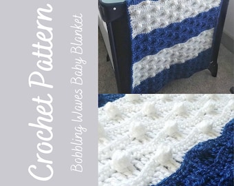 Crochet Baby Blanket Pattern, Bobbling Waves Pattern, Ocean Baby Blanket, Nautical Crochet Blanket, Crochet Blanket Pattern, Sea Nursery