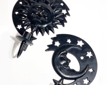 Vintage Wall Sconce, Candle Holder, Sun and Moon, Party Lite 1990s, In Black