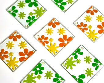 Vintage Glass Coasters, Groovy Mod Flowers