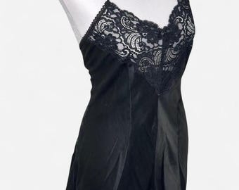 Vintage 80s Black Slip Teddy Romper, 100% Silk, Size Medium