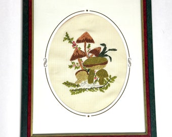 Vintage Mushroom Cross-stitch, Framed Art
