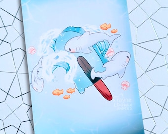 Shark Bite Art Print, Kawaii Art Print, Cute Prints, Illustrated Art Print, Animal Art, Aesthetic Art Print, Kawaii Wall Art, Cute Gifts