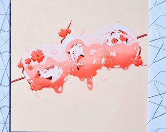 Dango Sakura Koi 5x5 Art Print, Cute art print, Mini Art Print, Gift For Her, Kawaii Art Print, Koi Fish Art, Cute Animal Art Print