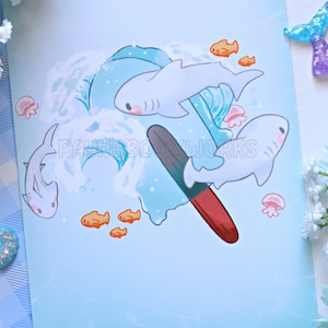 Shark Bite Art Print, Kawaii Art Print, Cute Prints, Illustrated Art Print, Animal Art, Aesthetic Art Print, Kawaii Wall Art, Cute Gifts