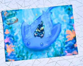 Underwater Escape Art Print, Kawaii Art Print, Cute Prints, Illustrated Art Print, Aesthetic Art Print, Kawaii Wall Art, Cute Gifts