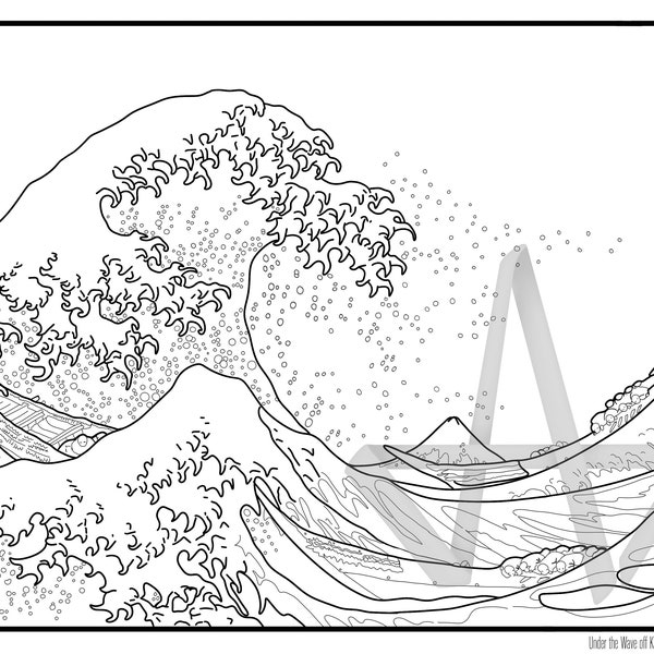 The Great Wave Adult Digital Coloring Page