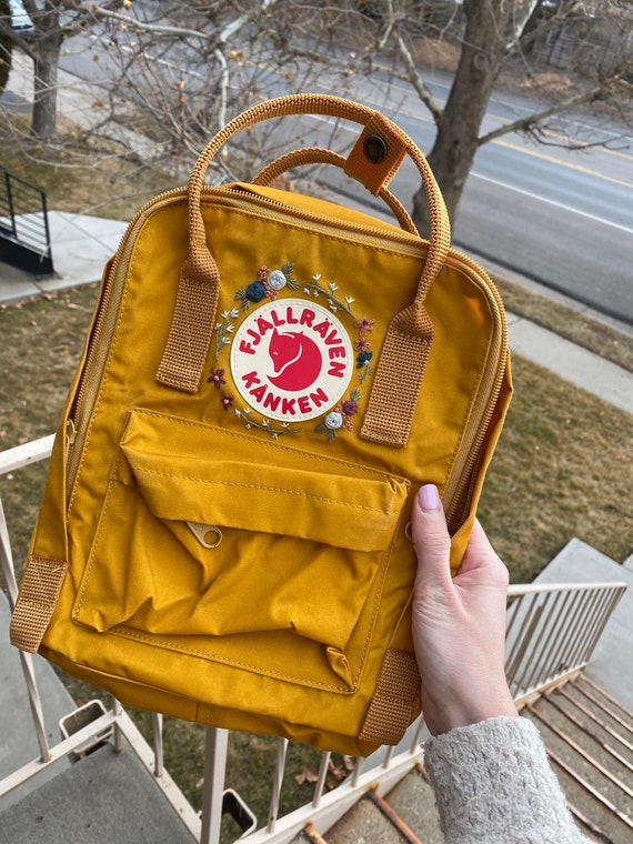 Fjallraven Kånken Mini Backpack - Mustard Yellow - Custom Embroidered Custom Kanken Embroidery on Fjallraven Backpack, Under the  main image 4