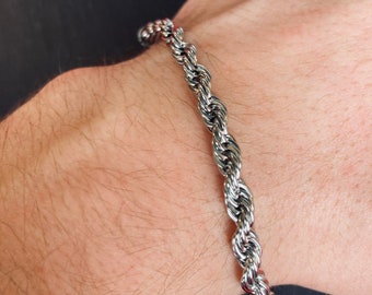 5mm Silver Rope Bracelet | Stainless Steel | Mens Jewellery | Mens Bracelet | Gift for Him | Gift Ideas | Streetwear | 7 Inch | 8 Inch