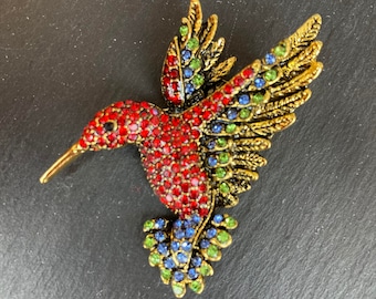 Rode Kolibrie Broche | Strass Vogel Broche | Kolibrie Hanger | Cadeau voor haar | Valentijnscadeau | Vogelliefhebber | Kristallen Vogel