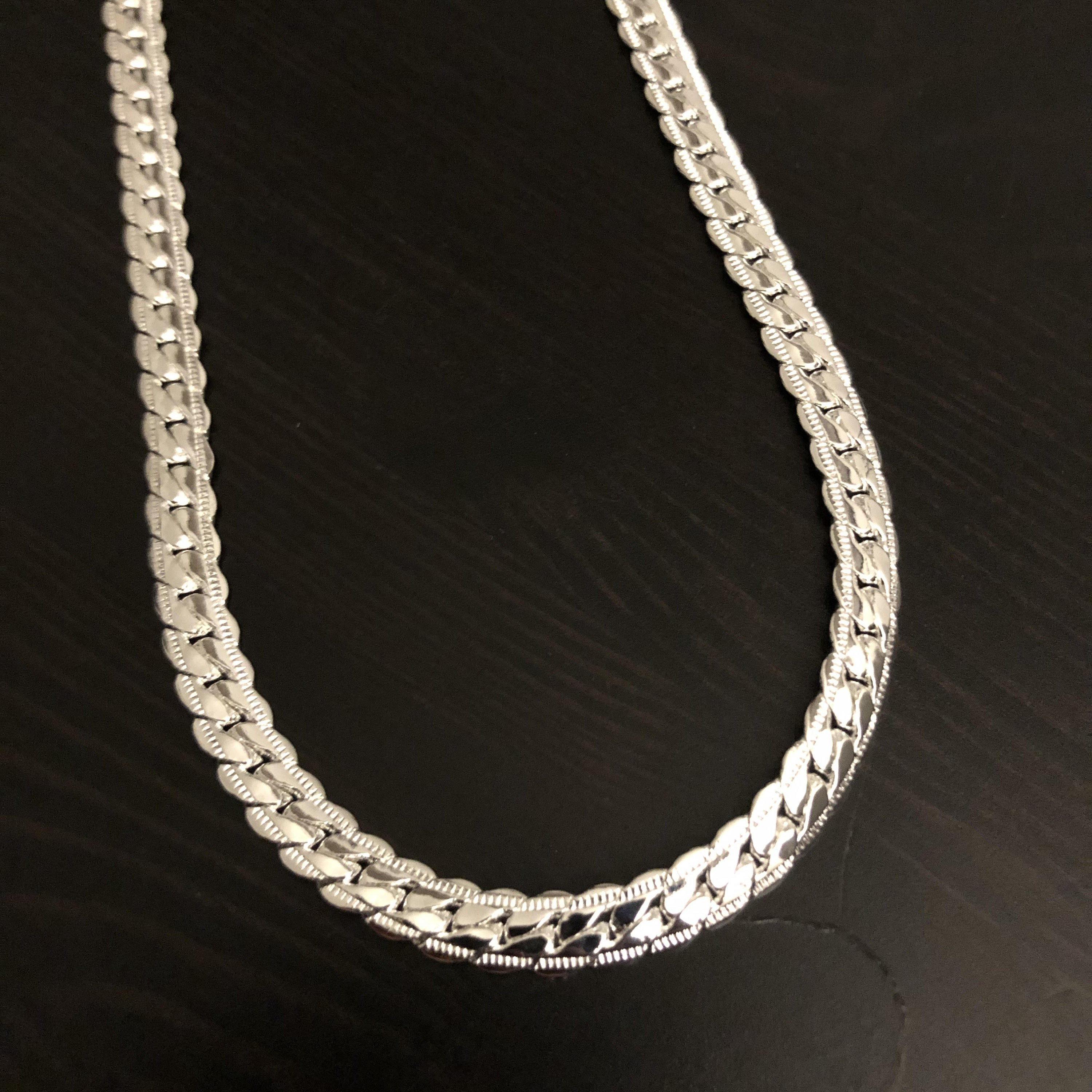 5mm White Gold Flat Chain 18k Plated Silver Chain Gift Etsy