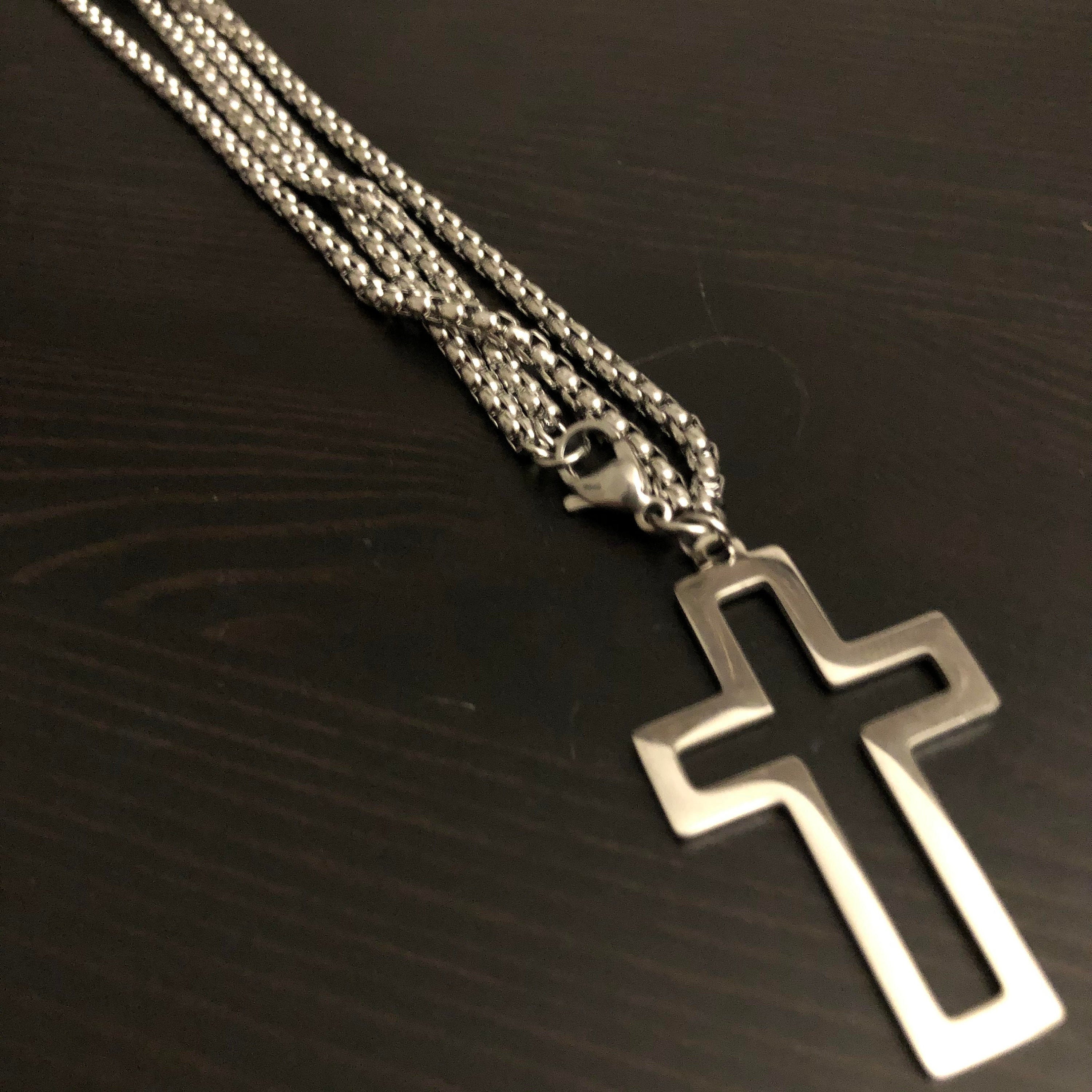 Cross Pendant Double Chain Necklace Stainless Steel Etsy UK
