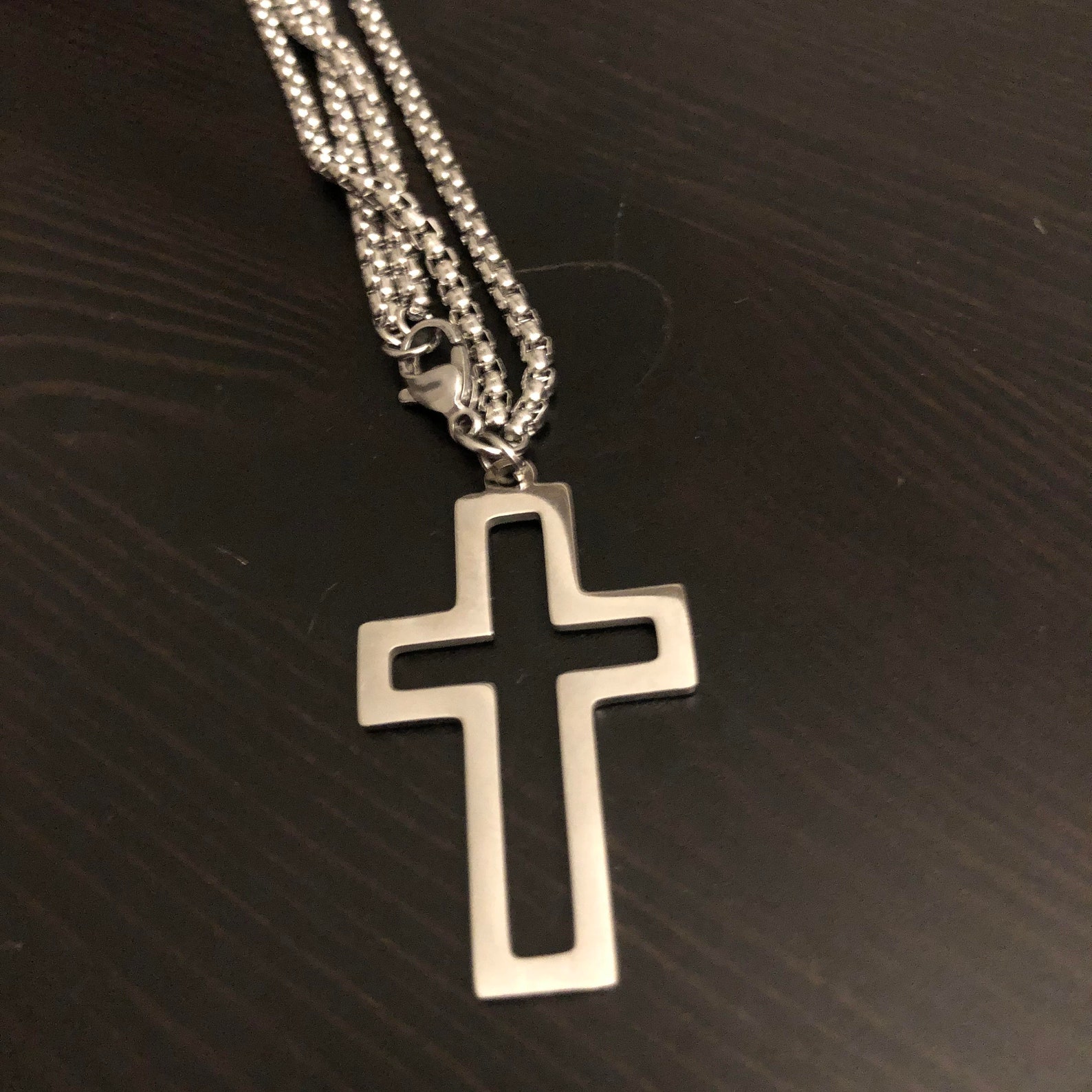 Cross Pendant Double Chain Necklace Stainless Steel Etsy UK