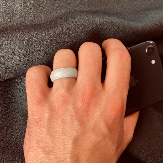 Anillo de silicona plateado para hombre Anillo de boda de silicona Banda de boda duradera Anillo de promesa de goma con borde escalonado Regalo de aniversario para el Etsy Mexico