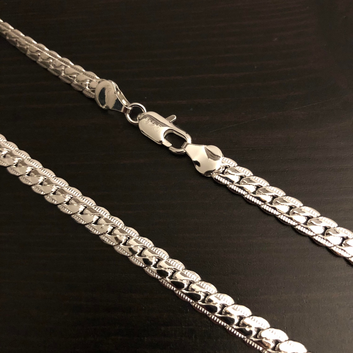 5mm White Gold Flat Chain 18k Plated Silver Chain Gift Etsy