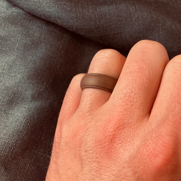Brown Silicone Ring For Men | Bronze Silicone Wedding Ring | Durable Wedding Band | Step Edge Rubber Promise Ring | Anniversary Gift For Him