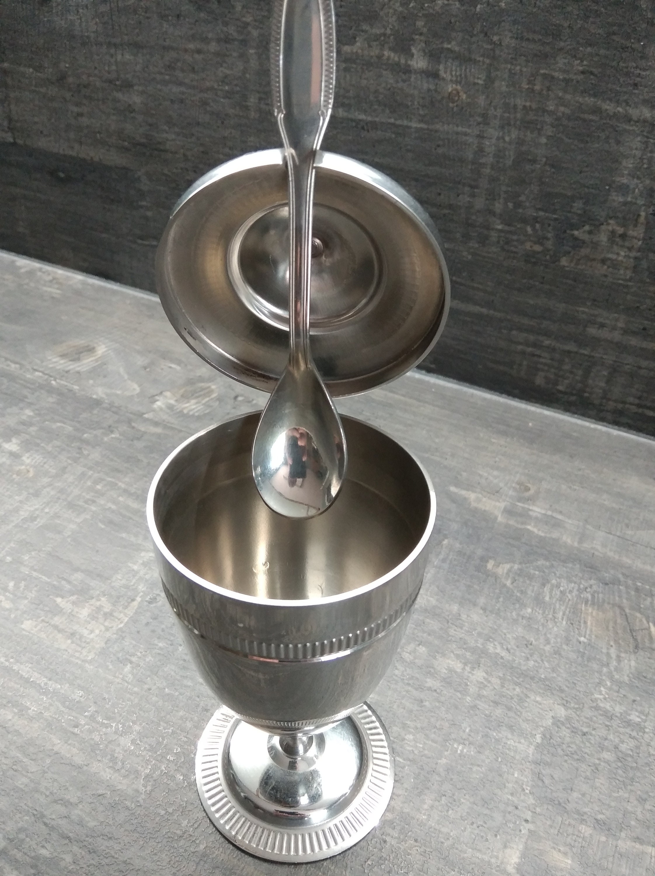 Sucrier et Cuiller Inox /Vintage Stainless Steel Sugar Jar With Little Spoon